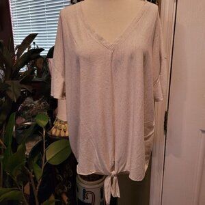 Women's Bell Kim Gravel Top Beige White Stripe Striped Medium Front Tie …